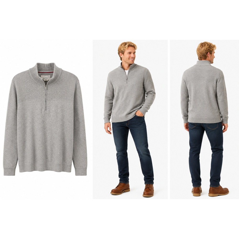 Flag‎ & Anthem Sweater M Gray Cotton Quarter Zip High Neck Pullover Heritage